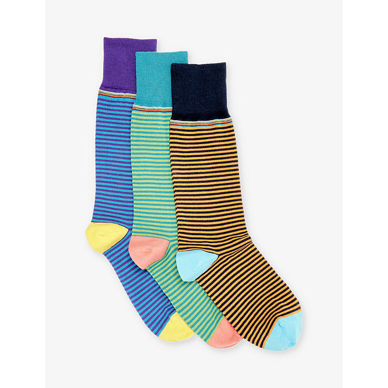  Paul Smith Stripe-pattern pack of three cotton-blend socks