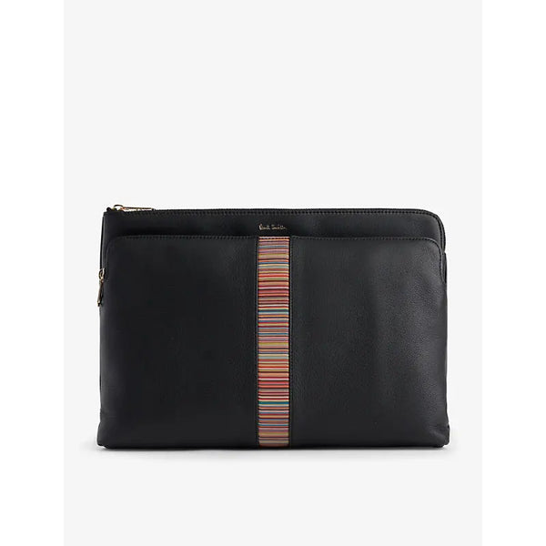 Paul Smith Striped-panel zipped leather document bag | Paul Smith