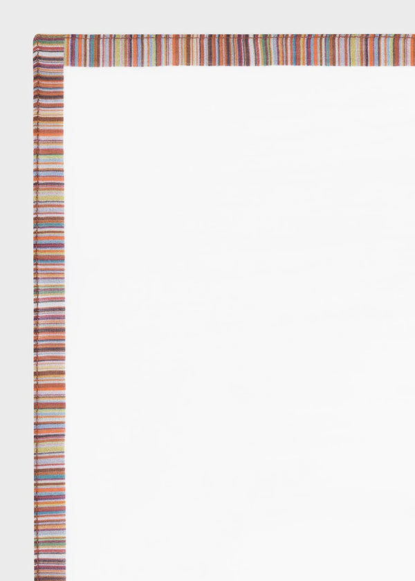 Paul Smith White Cotton Pocket Square With 'Signature Stripe' Border | LYBSTORE