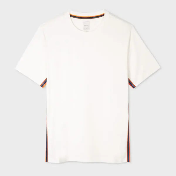 Paul Smith White Cotton T-Shirt With 'Artist Stripe' Trim | LYBSTORE