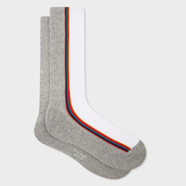 Paul Smith White and Grey 'Artist Stripe' Socks | LYBSTORE