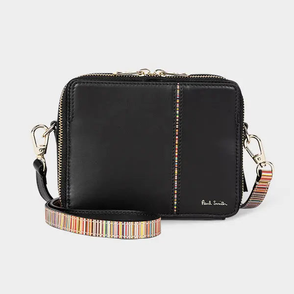 Paul Smith Women's Black Leather 'Signature Stripe' Camera Bag | LYBSTORE