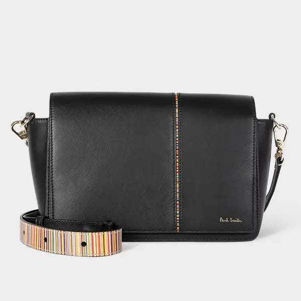 Paul Smith Women's Black Leather 'Signature Stripe' Cross-Body Bag | LYBSTORE