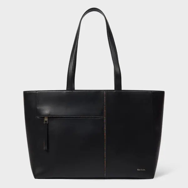 Paul Smith Women's Black Leather 'Signature Stripe' Trim Tote Bag