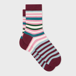 Paul Smith Women's Burgundy Multicolour Stripe Socks Red