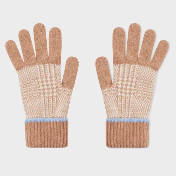 Paul Smith Women's Camel Prince of Wales Check Gloves Brown | LYBSTORE