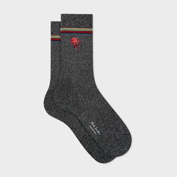 Paul Smith Women's Glitter Rose Embroidery Socks Black | LYBSTORE