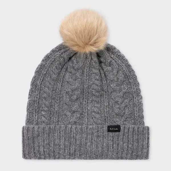 Paul Smith Women's Grey Cable Knit Pom Pom Beanie