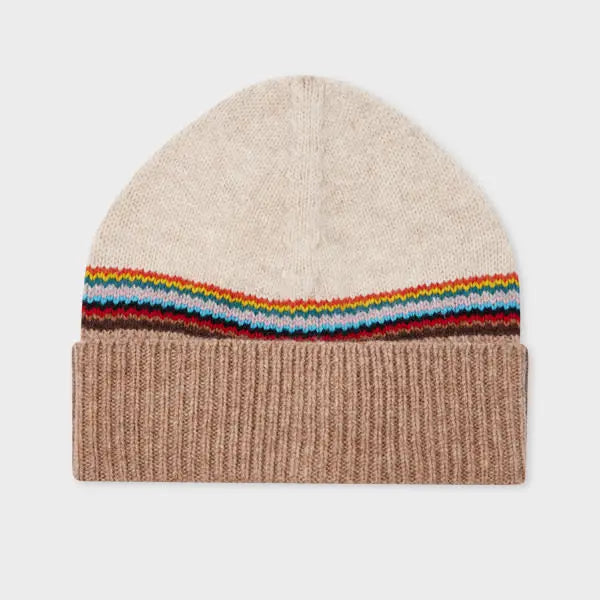 Paul Smith Women's Oatmeal 'Signature Stripe' Block Beanie Brown | LYBSTORE