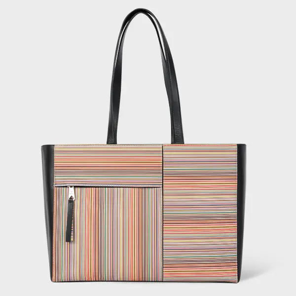 Paul Smith Women's Panelled 'Signature Stripe' Leather Tote Bag Multicolour