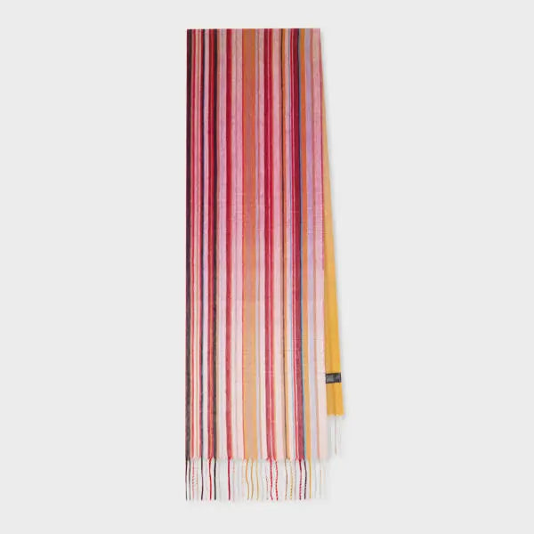 Paul Smith Women's Pink Gradient 'Signature Stripe' Lambswool-Cashmere Scarf Multicolour