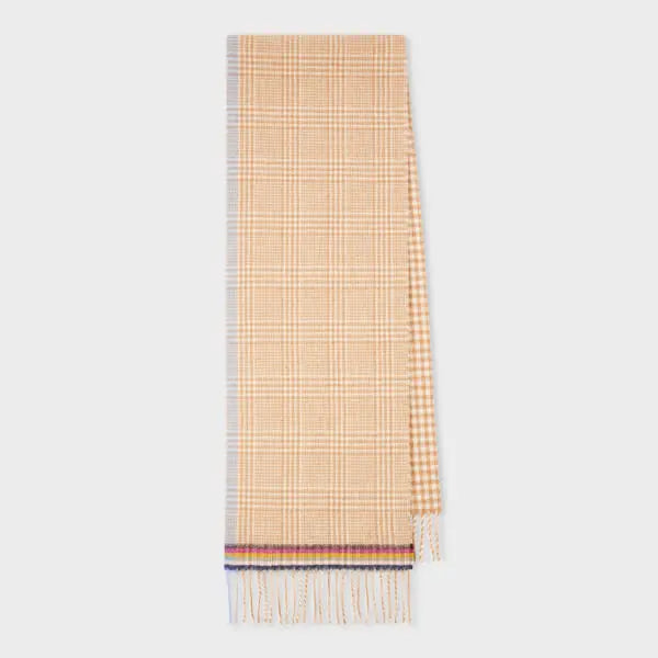 Paul Smith Women's Wool Prince of Wales Check Scarf White | LYBSTORE