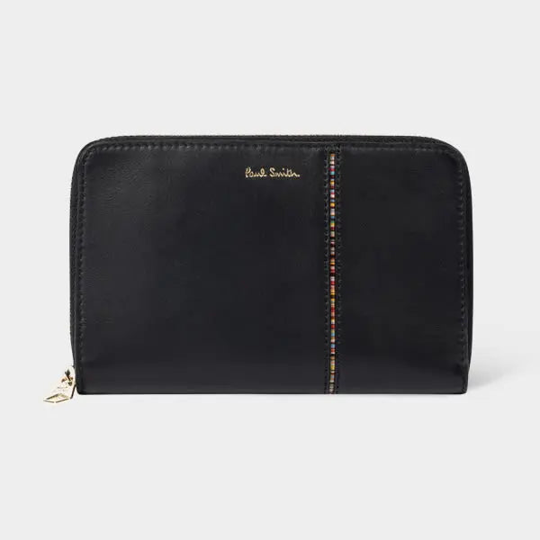 Paul Smith Women's Black Leather Signature Stripe Interior Zip Around Purse | LYBSTORE