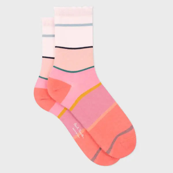 Paul Smith Women's Pink Stripe Frill Socks | LYBSTORE