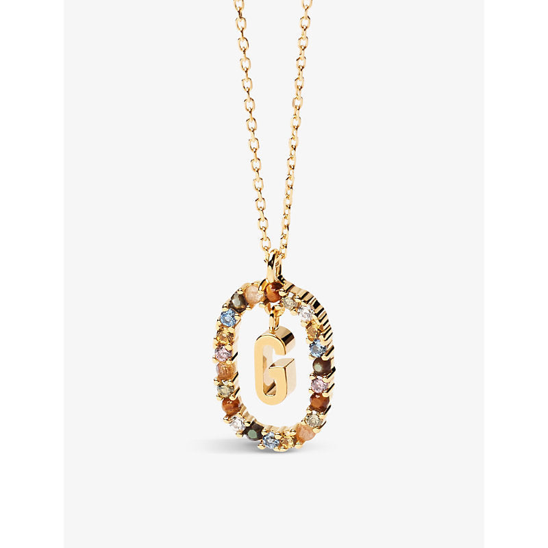 Womens Pdpaola Initial G 18ct yellow gold-plated sterling-silver and semi-precious stones pendant necklace