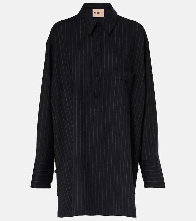 Plan C Pinstripe wool-blend shirt