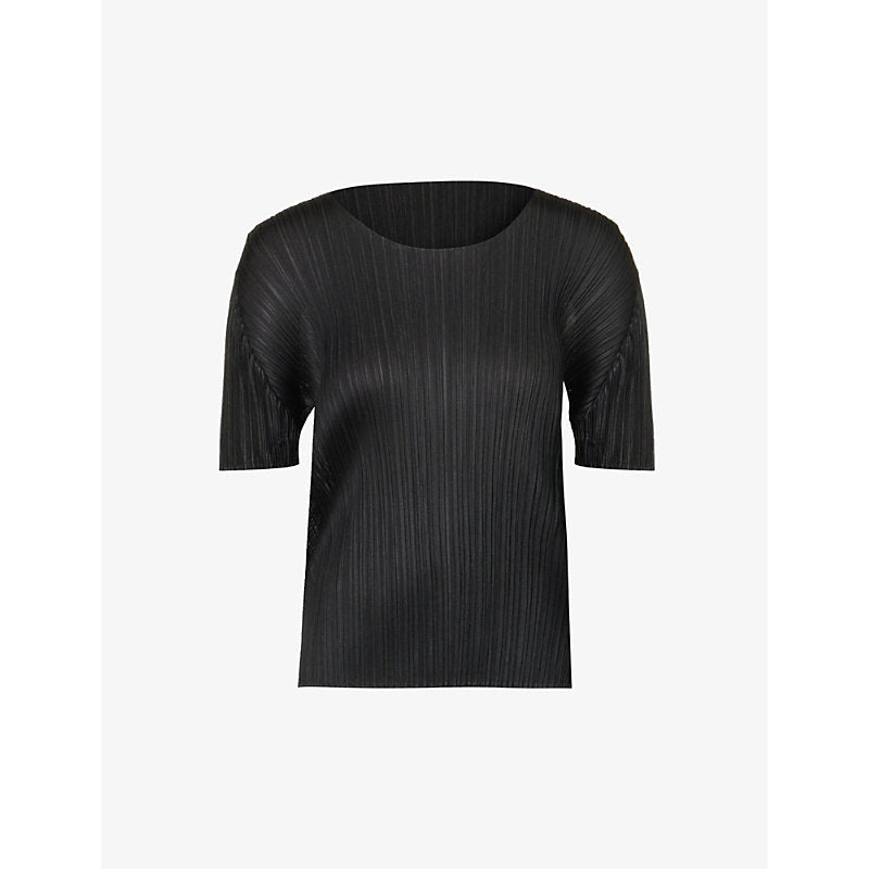 Womens Pleats Please Issey Miyake Basics round neck pleats knitted T-shirt