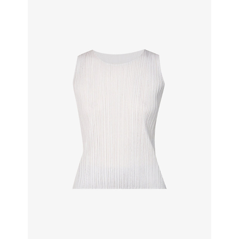 Womens Pleats Please Issey Miyake Basics sleeveless pleats knitted top