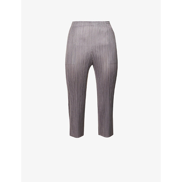 Womens Pleats Please Issey Miyake Pleat cropped straight-leg knitted trousers