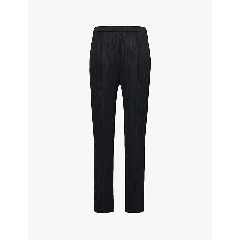 Womens Pleats Please Issey Miyake Pleated slim-fit knitted jersey trousers