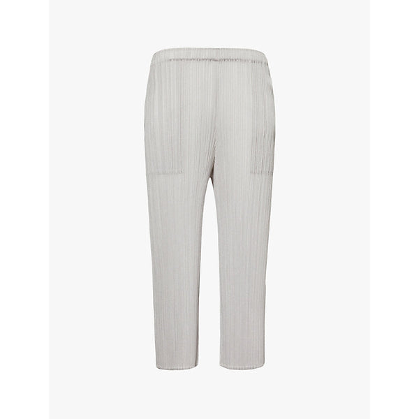 Womens Pleats Please Issey Miyake Pleated straight-leg mid-rise knitted trousers