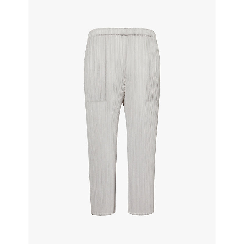 Womens Pleats Please Issey Miyake Pleated straight-leg mid-rise knitted trousers