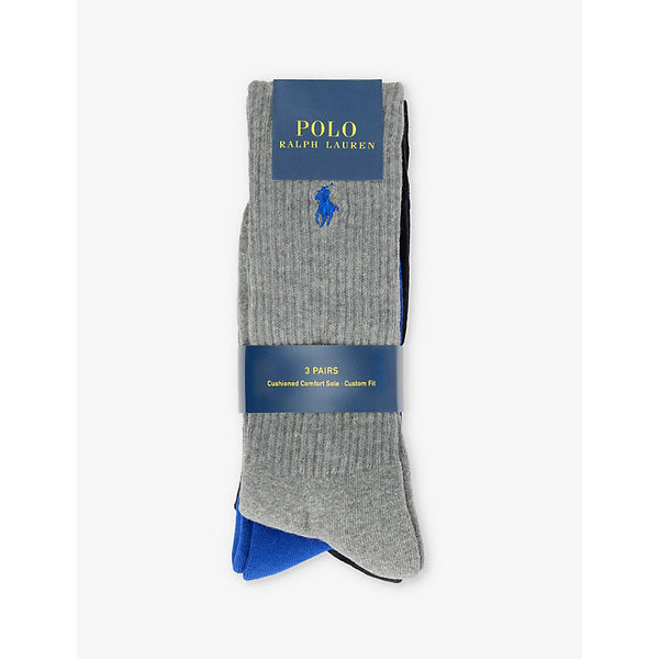 Polo Ralph Lauren Brand-embroidery ribbed pack of three cotton-blend knitted socks