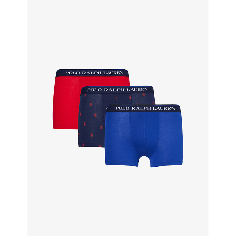 Polo Ralph Lauren Branded-waistband mid-rise pack of three stretch-cotton trunks