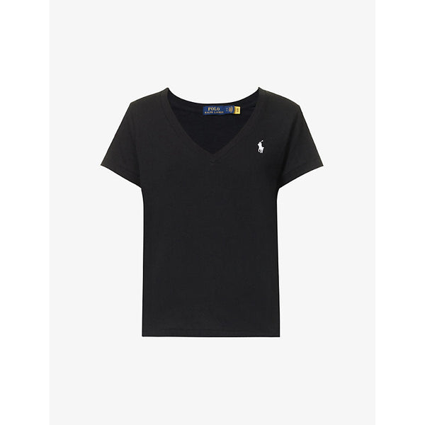 Womens Polo Ralph Lauren Logo-embroidered V-neck cotton-jersey T-shirt