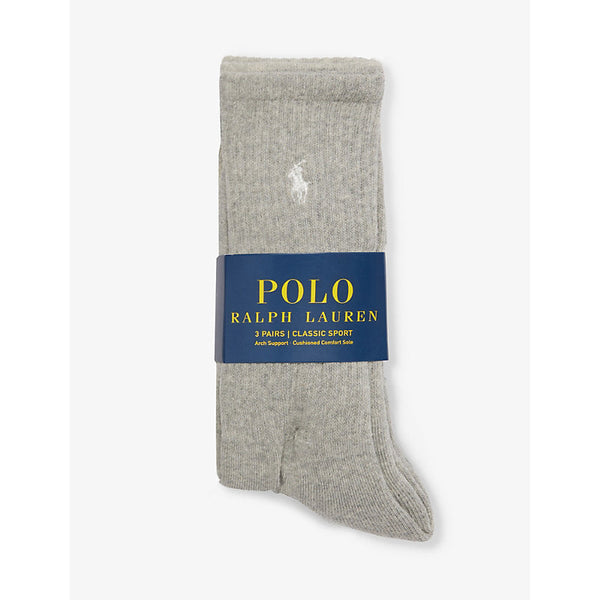 Polo Ralph Lauren Logo-embroidered crew-length pack of three cotton-blend socks