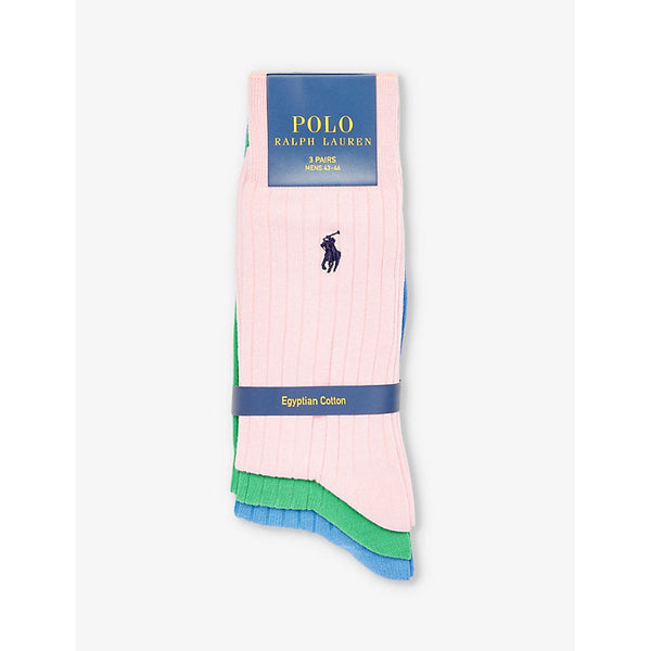  Polo Ralph Lauren Logo-embroidered pack of three cotton-blend knitted socks