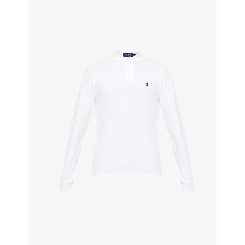 Polo Ralph Lauren Long-sleeved logo-embroidered custom slim-fit cotton-piqué polo shirt