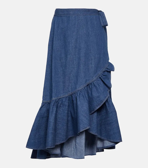 Polo Ralph Lauren Ruffled cotton chambray wrap skirt | LYBSTORE