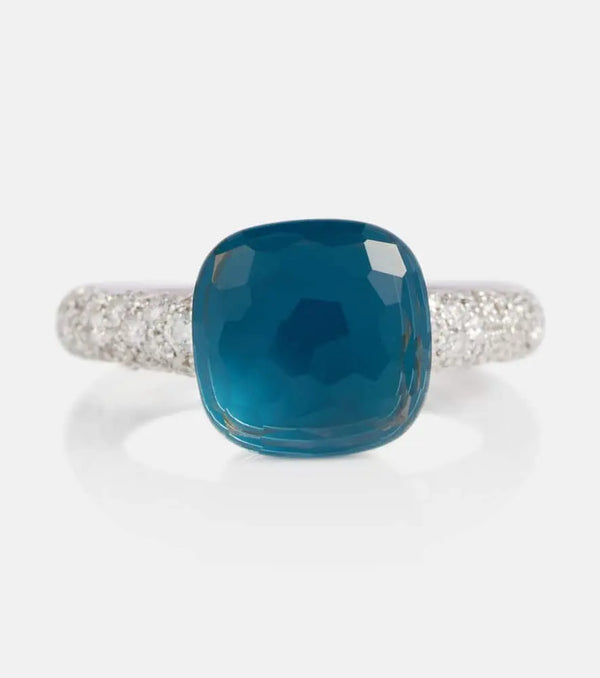 Pomellato Nudo 18kt gold ring with London blue topaz and diamonds | LYBSTORE