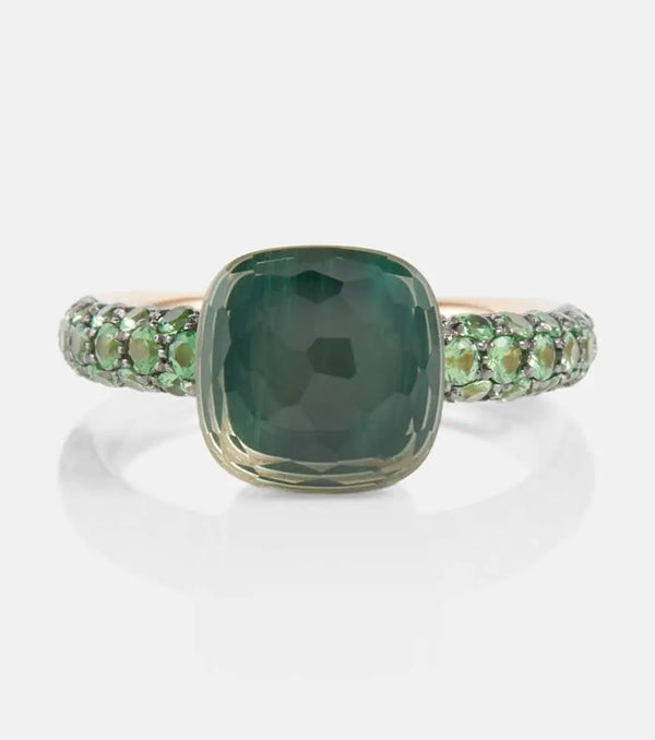 Pomellato Nudo 18kt rose and white gold ring with malachite, prasiolite, and tsavorite | LYBSTORE