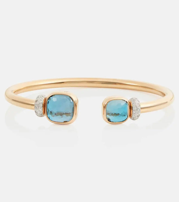 Pomellato Nudo 18kt rose gold bangle with blue topaz and diamond | LYBSTORE