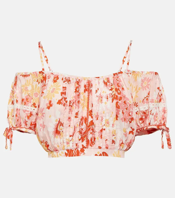 Poupette St Barth Bonny floral pleated crop top | LYBSTORE