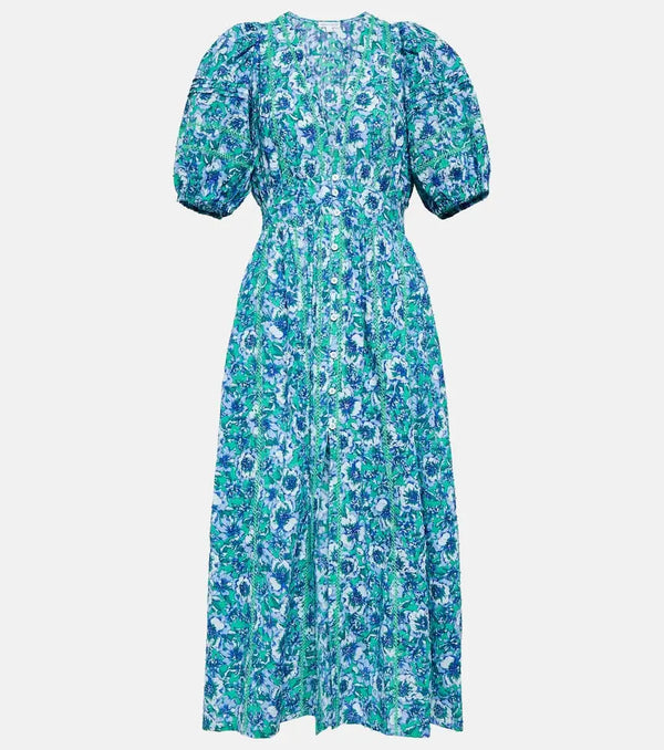 Poupette St Barth Reine floral cotton midi dress | LYBSTORE