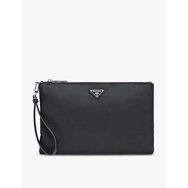 Prada Brand-plaque Re-Nylon saffiano leather and recycled-nylon pouch | Prada