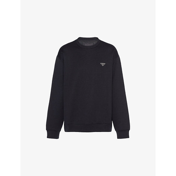 Prada Brand-plaque boxy-fit cotton-jersey sweatshirt