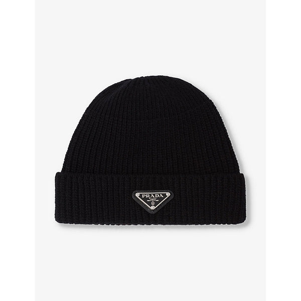 Mens Prada Brand-plaque cashmere and wool-blend beanie hat