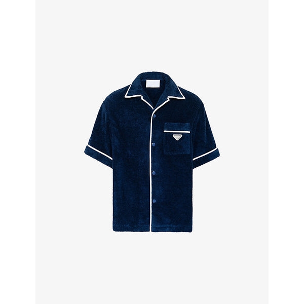 Mens Prada Brand-plaque cotton bowling shirt