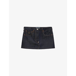 Womens Prada Brand-plaque low-rise denim mini skirt