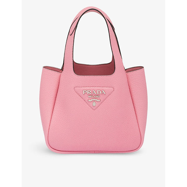 Prada Brand-plaque mini grained-leather tote bag | LYBSTORE