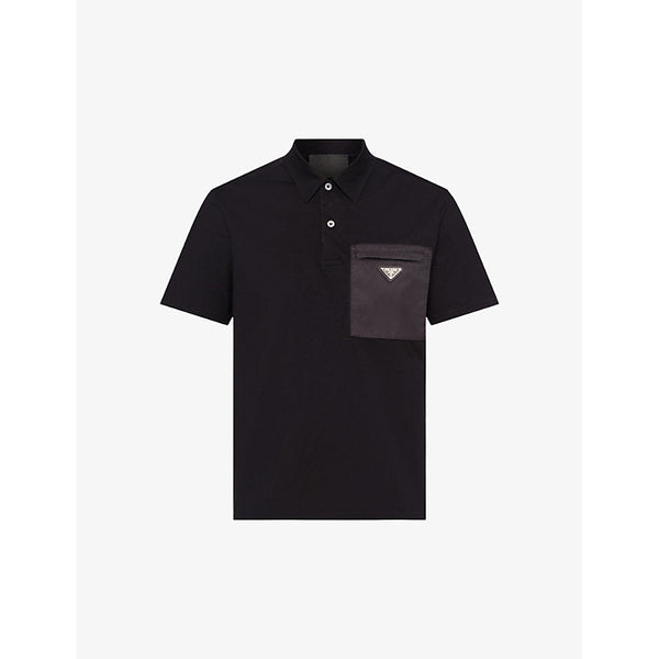 Prada Brand-plaque nylon-pocket stretch-cotton polo shirt | LYBSTORE