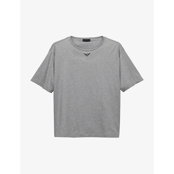 Mens Prada Brand-plaque oversized-fit cotton-jersey T-shirt