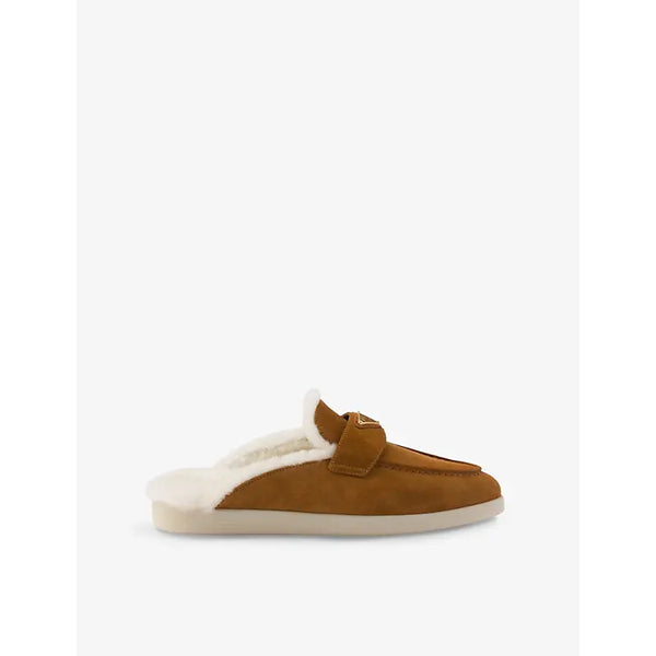 Prada Brand-plaque suede and shearling mules