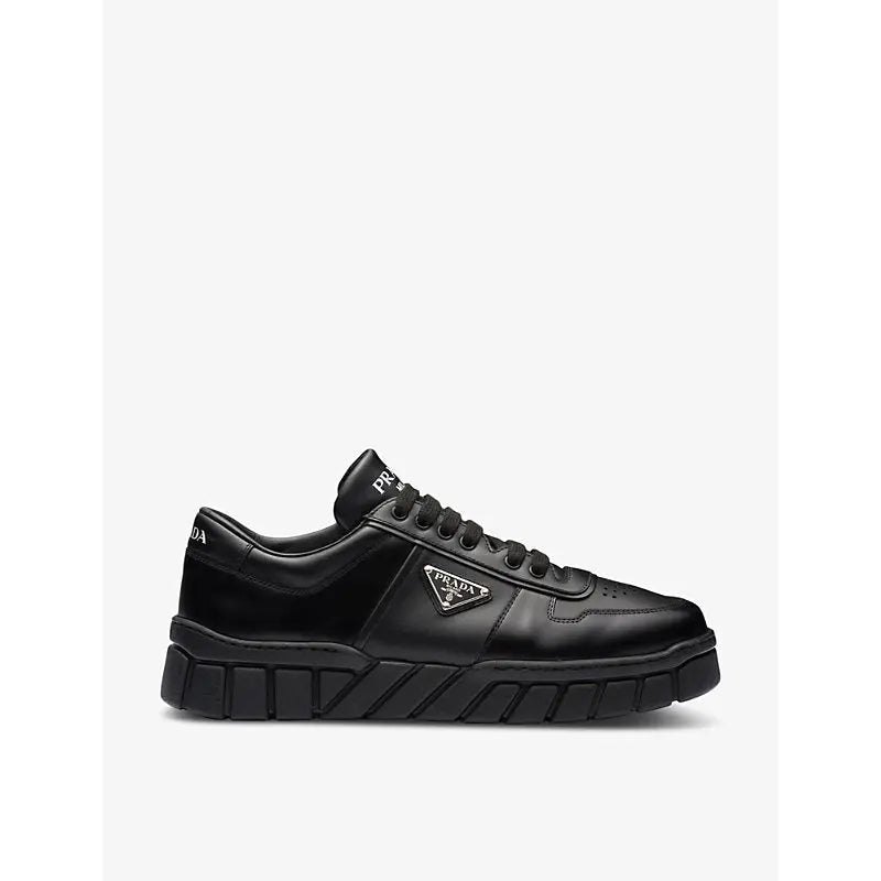 Prada Colour-blocked brand-plaque leather mid-top platform trainers