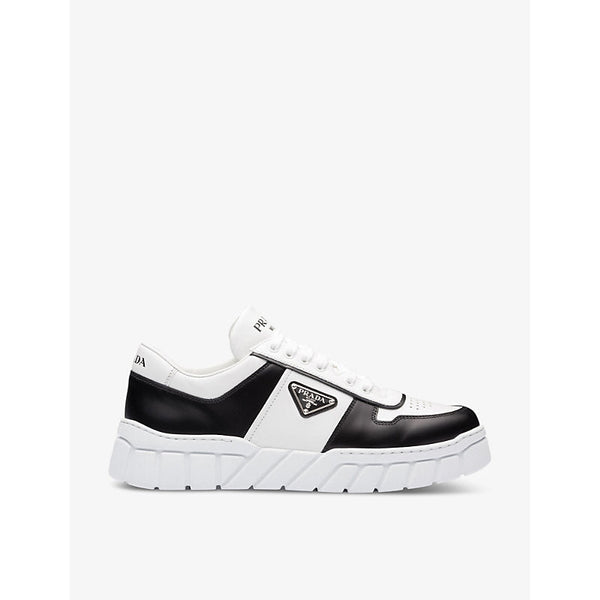 Prada Colour-blocked brand-plaque leather mid-top platform trainers | LYBSTORE