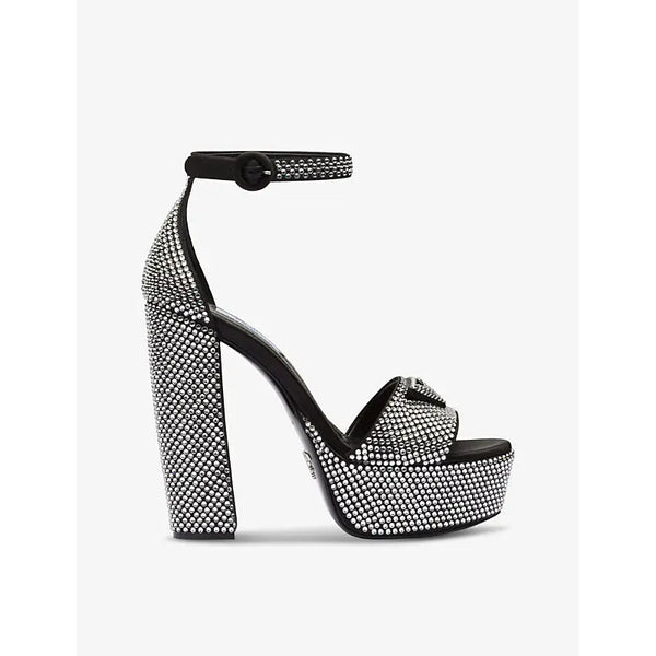 Prada Crystal-embellished platform satin heeled sandals